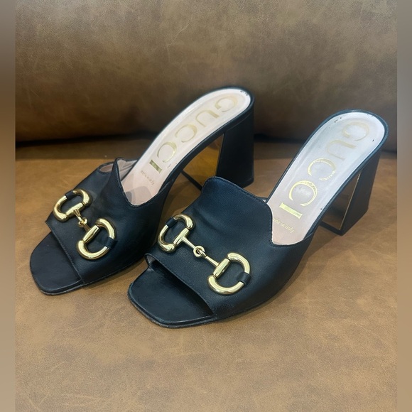 Gucci 38.5 (8.5) Black Nappa Mule Sandal Slide Baby Horsebit Retail $920 - Picture 8 of 13